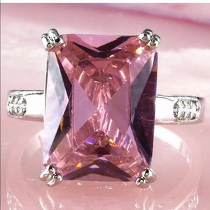 Pink Topaz Vintage Silver Plated Ring SZ 9
